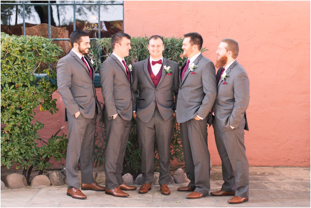 Arizona Inn wedding in Tucson groom with groomsmen