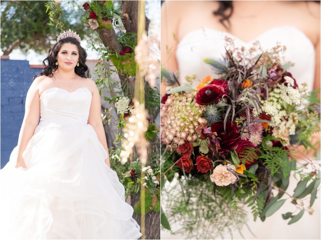bridal portrait with bouquet closeup