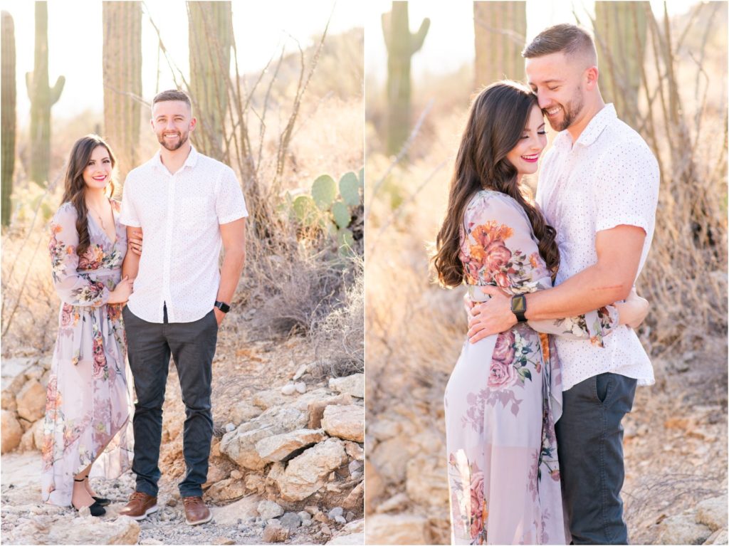 Mountainside Engagement Session in Tucson couple smiling in desert by Tucson wedding photographer Christy Hunter Photography