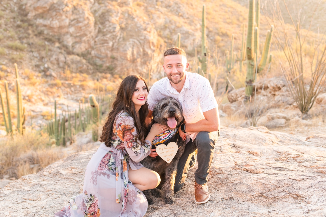 mountainside engagement session in Tucson desert with labradoodle by Christy Hunter Photography