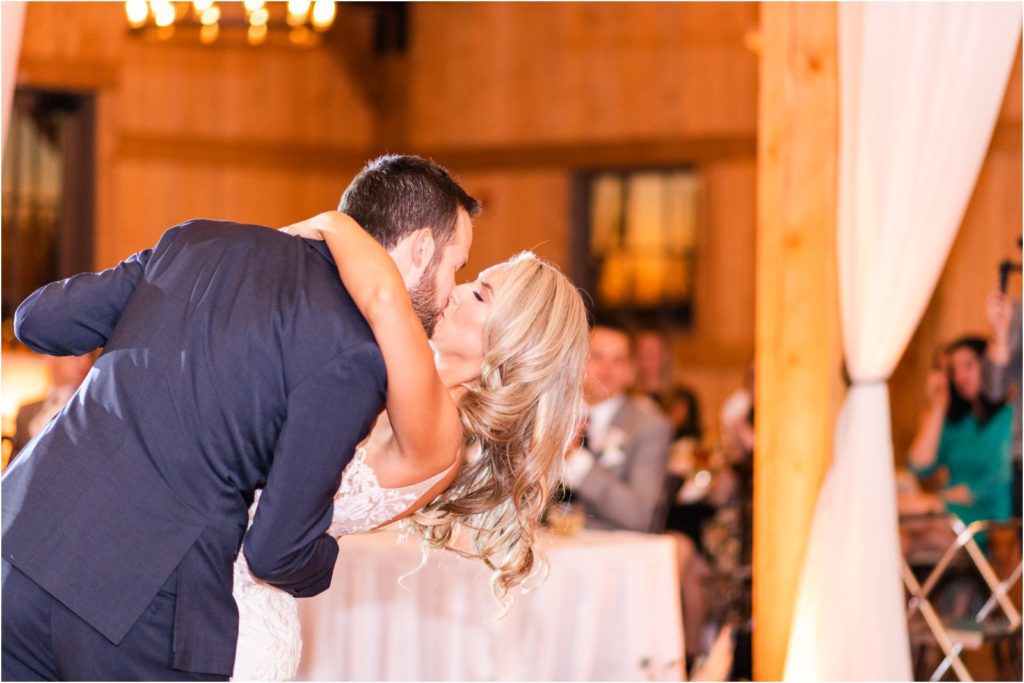 bride and groom's first dance at wedding reception