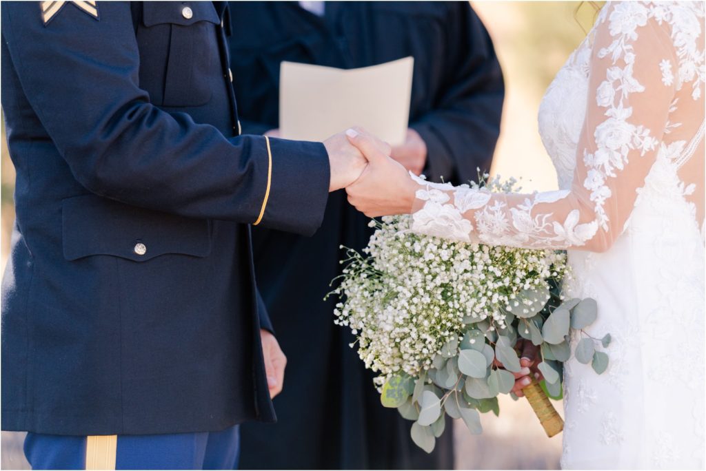 bride and groom holding hands during outdoor wedding in Sierra Vista AZ