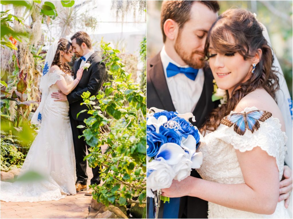 bride and groom portrait in Butterfly Garden at Tucson Botanical Gardens