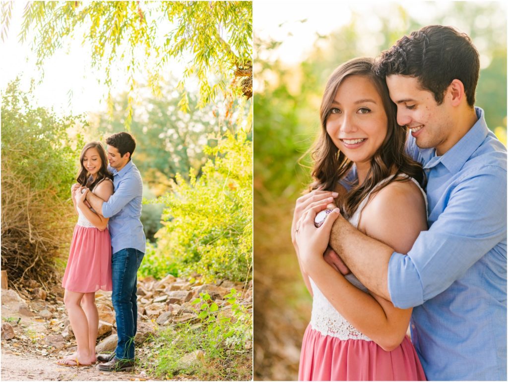 couple on walking trail during Tucson engagement session