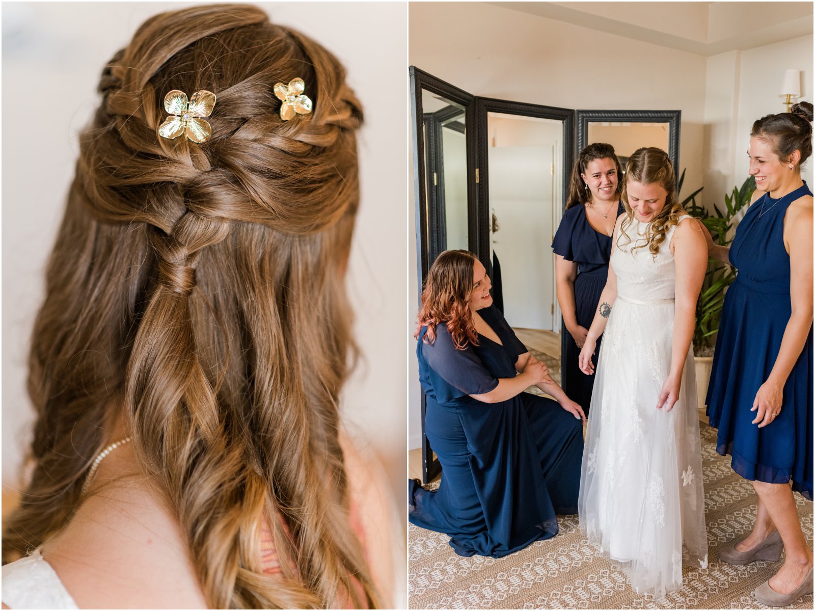 bride and bridesmaids in bridal suite getting ready