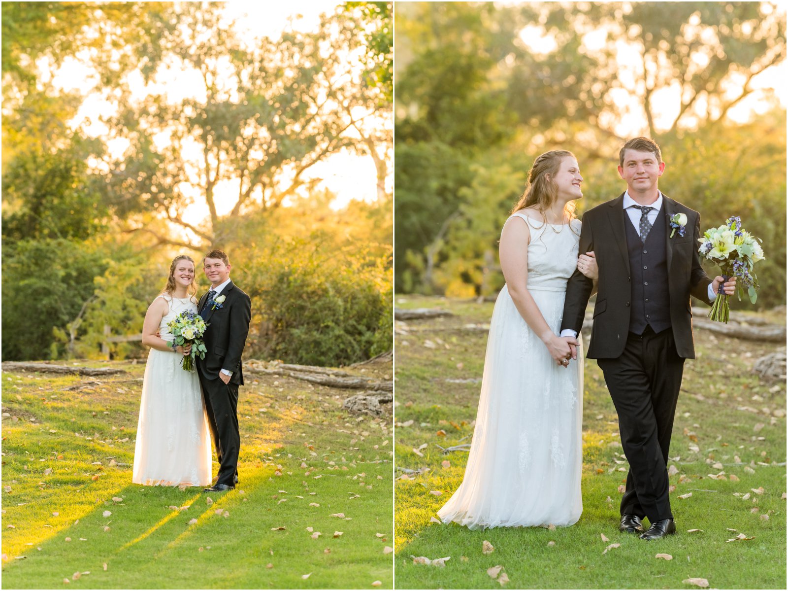 bride and groom sunset portraits on green lawn at La Mariposa Tucson