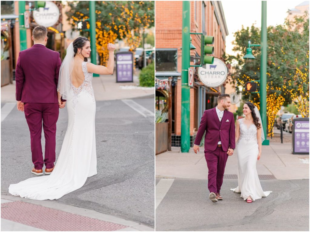 bride and groom portrait in downtown Tucson on wedding day