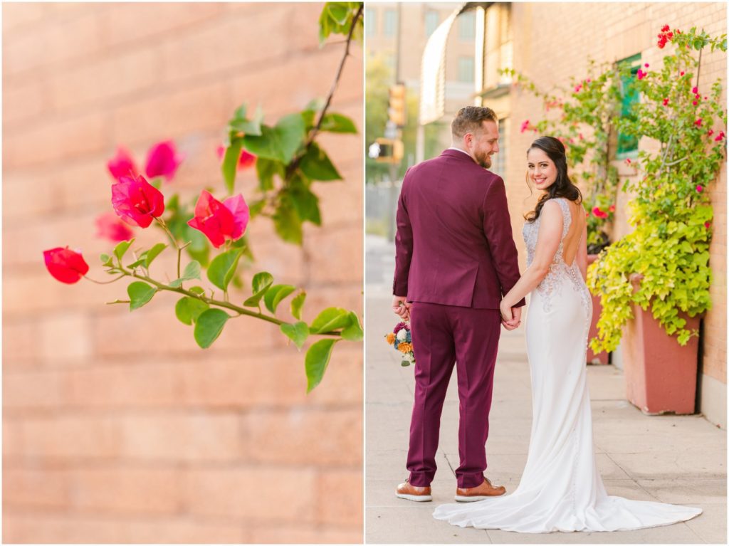 bride and groom portrait in downtown Tucson on wedding day