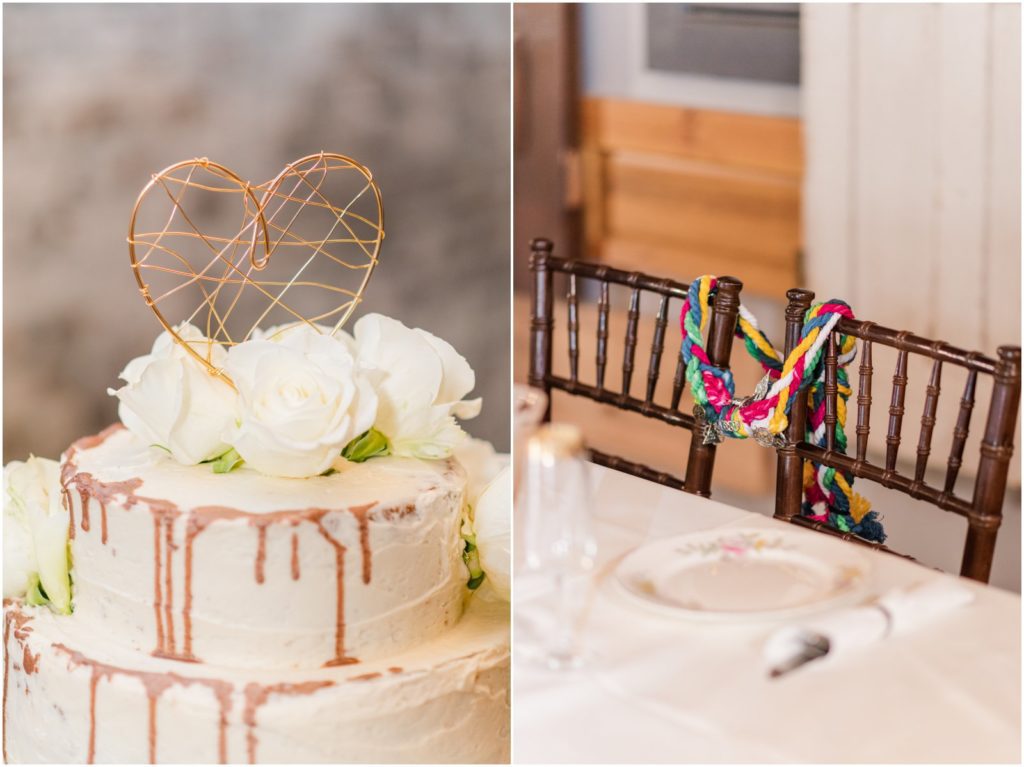 simple wedding cake with gold heart cake topper