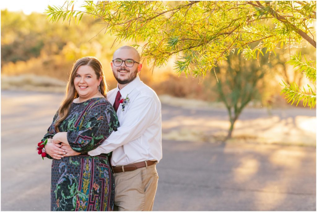 sunset portraits of bride and groom at Catalina State Park