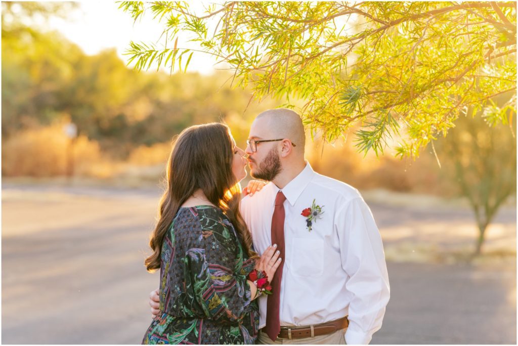 sunset portraits of bride and groom at Catalina State Park in Oro Valley
