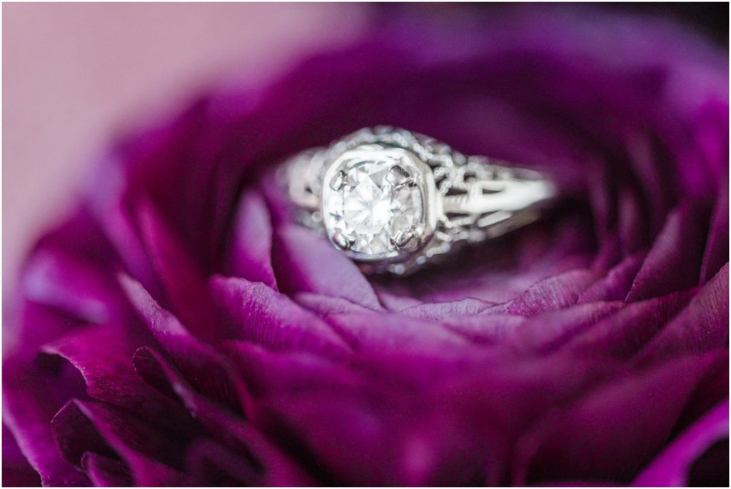 engagement ring inside flower