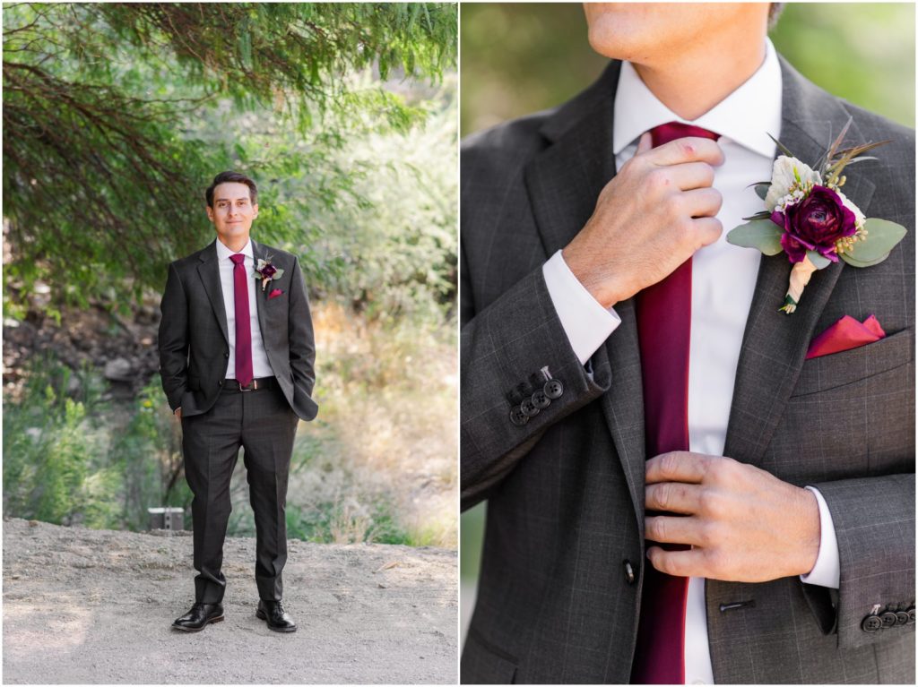 groom adjusting his tie