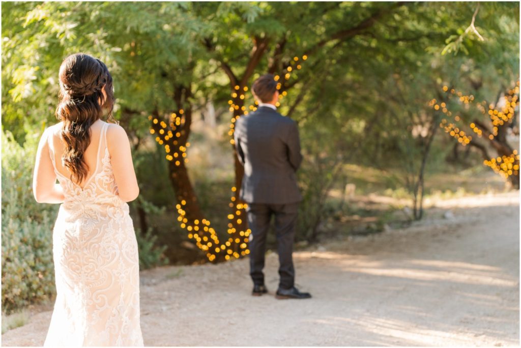bride ang groom First Look at Saguaro Buttes wedding venue in Tucson, AZ