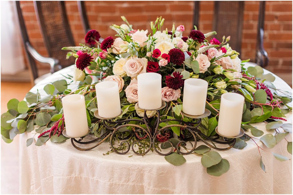 sweetheart table at winter wedding