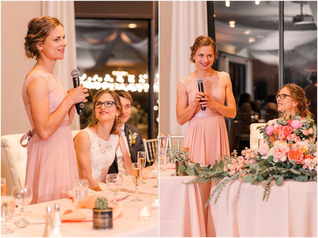 maid of honor giving speech during reception