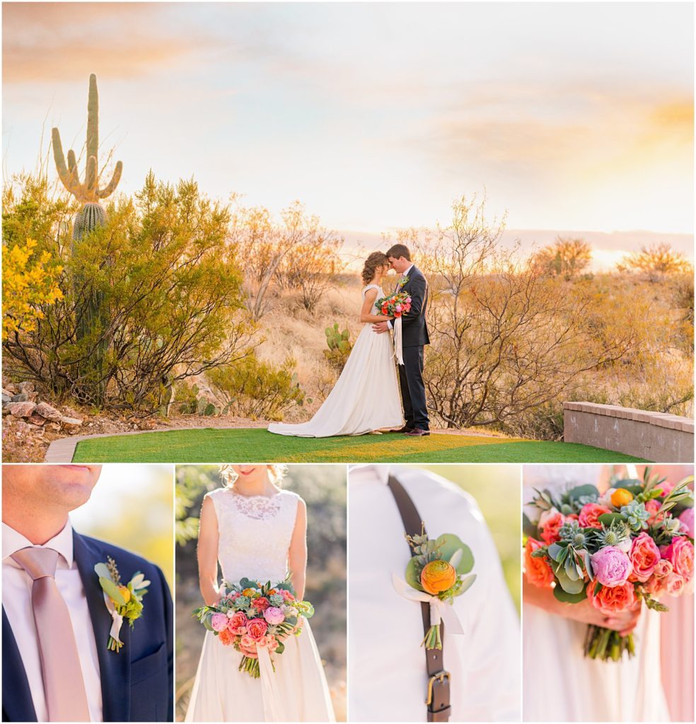 pink and coral winter wedding at Saguaro Buttes in Tucson