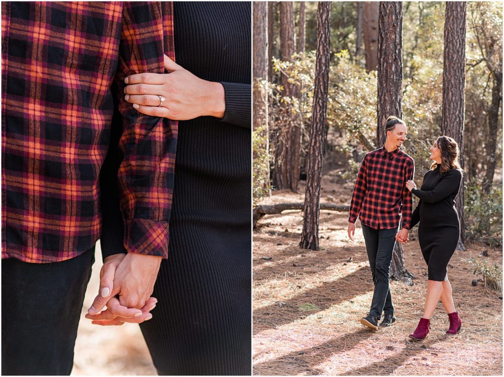 couple walking together in woods on Mount Lemmon