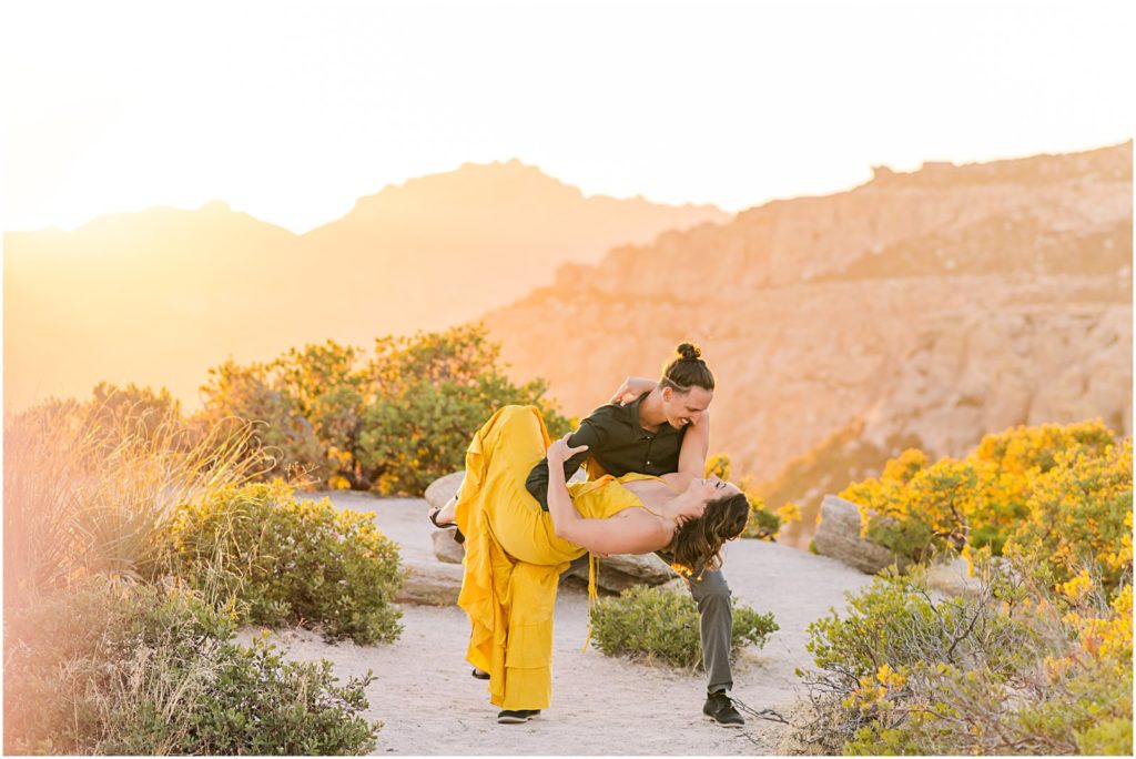 couple dancing on Mt. Lemmon at sunset with mountain view