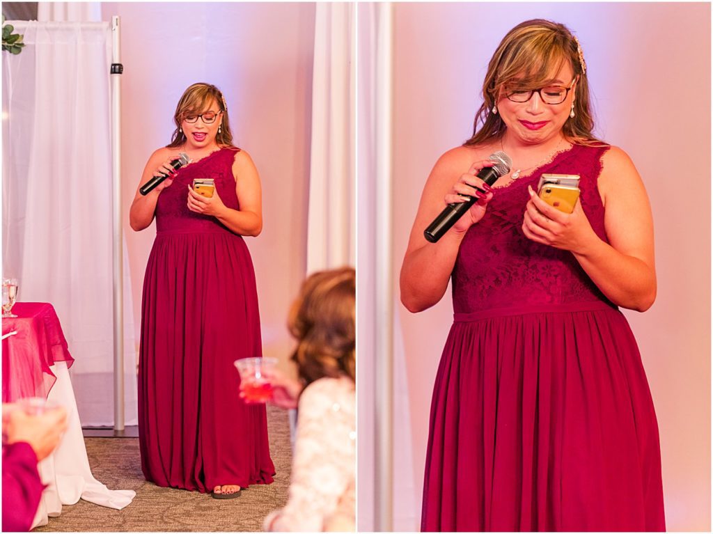 Maid of Honor crying during toast at reception