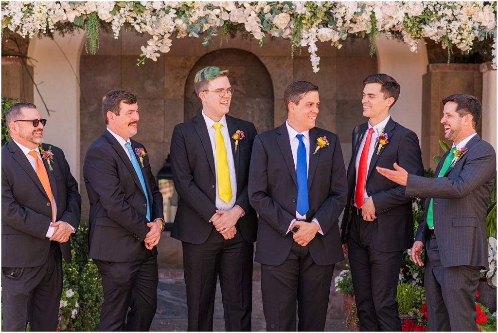 groomsmen wearing fun colored ties