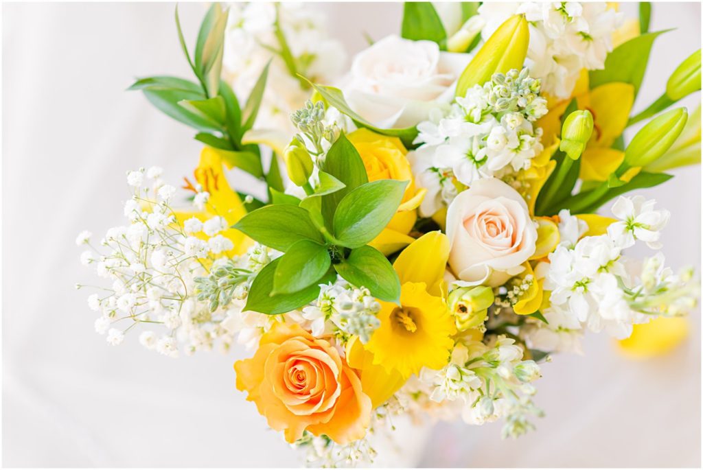 bridal bouquet with yellow and orange roses