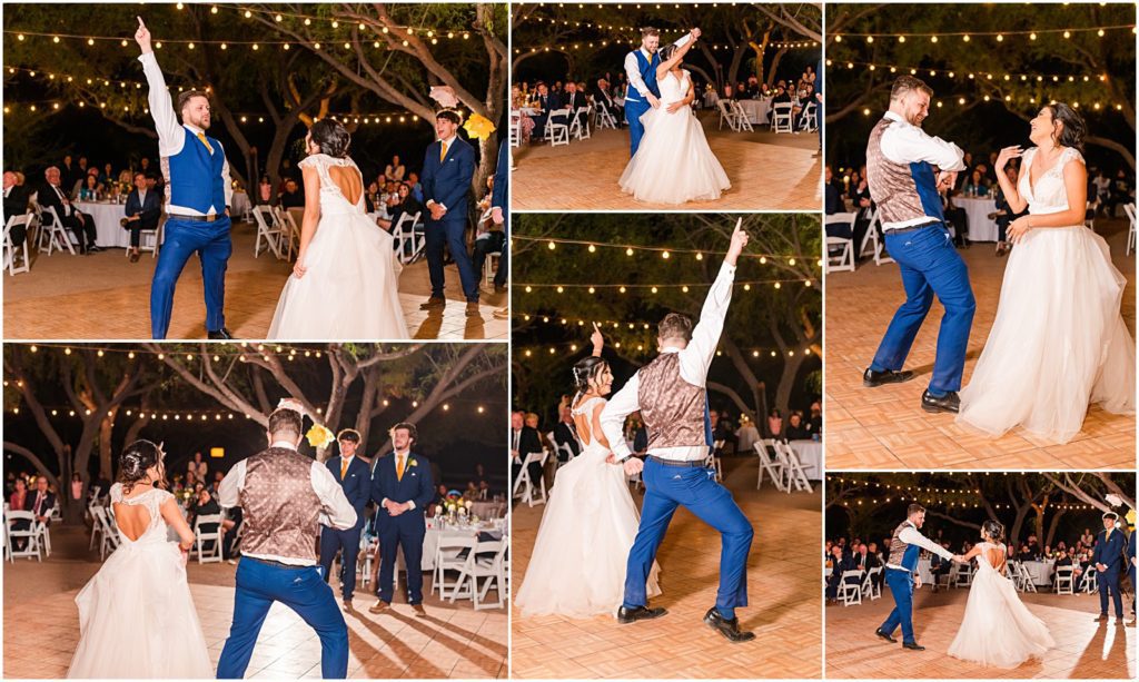 fun disco dance with bride and groom during their outdoor reception