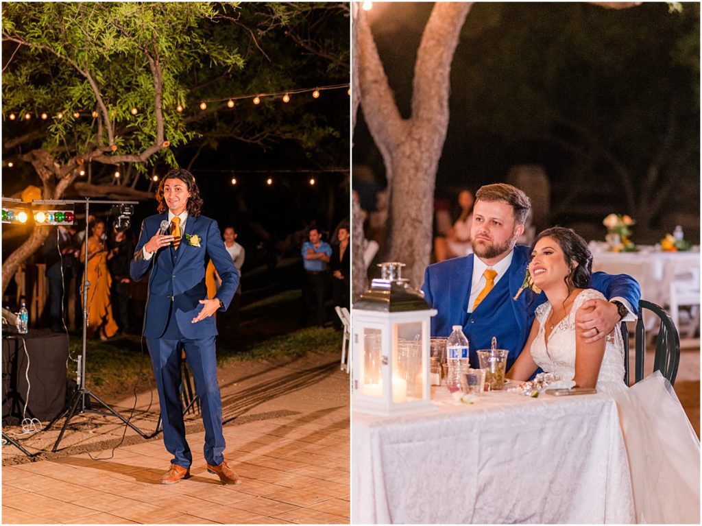 best man gives toast to bride and groom during reception