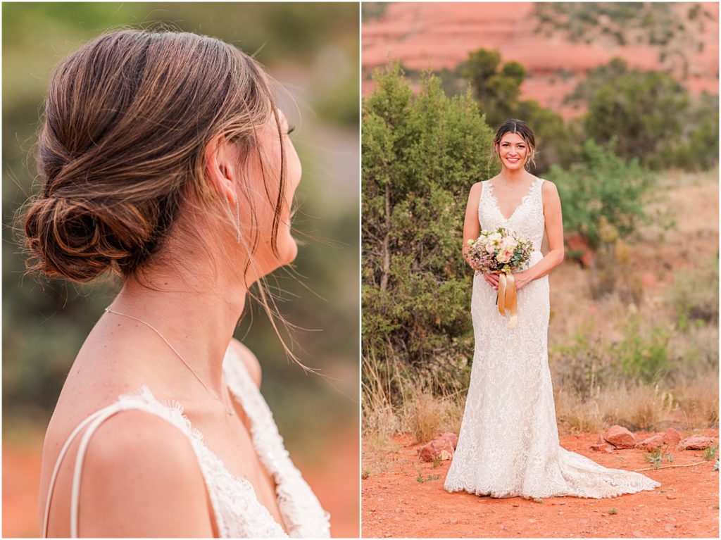 bridal portrait in front of Sedona red rock