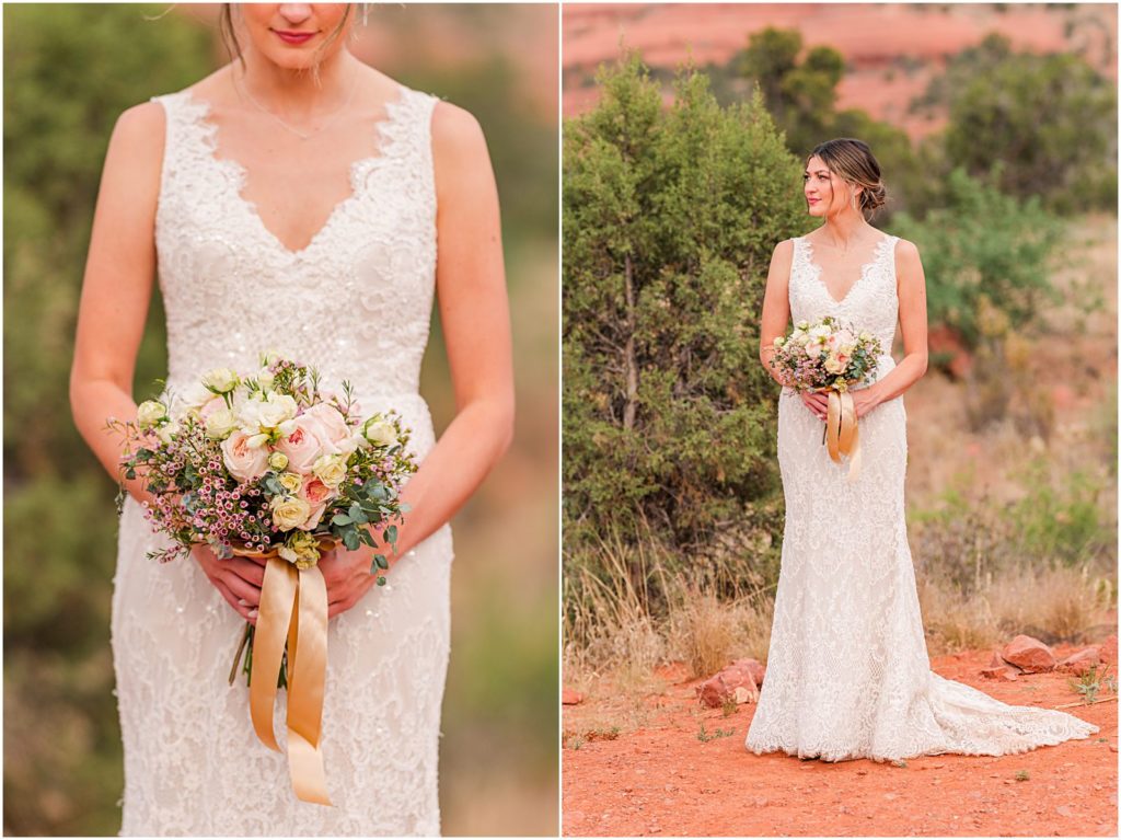 bridal portrait in front of Sedona red rock