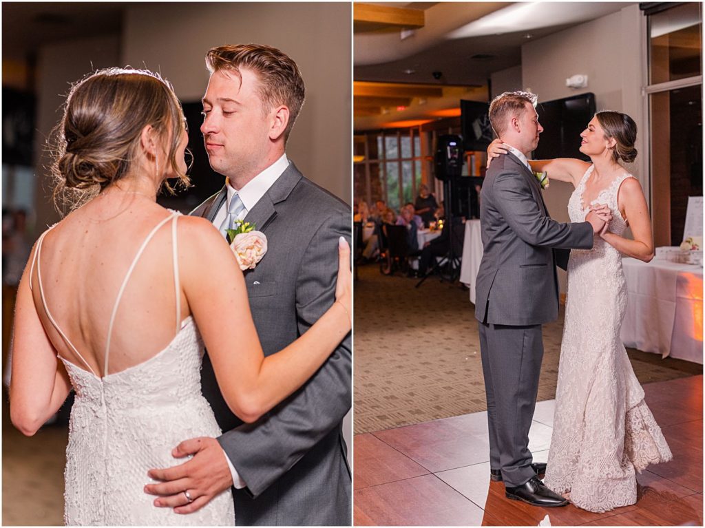 bride and groom first dance at reception at Sedona Golf Resort clubhouse