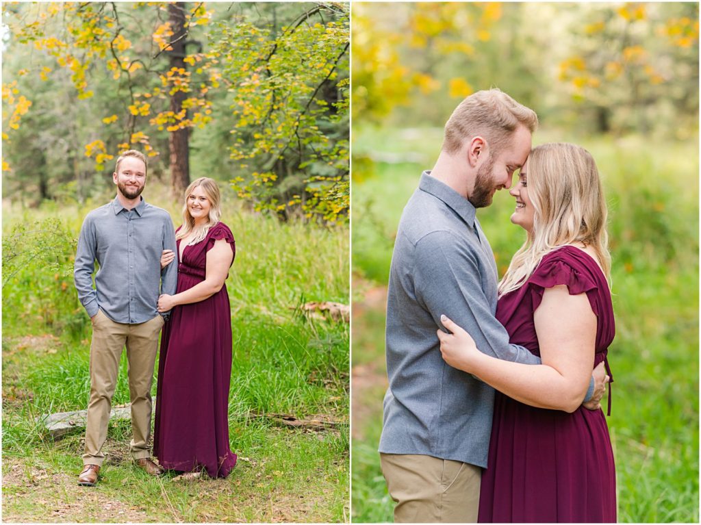 engaged couple in woods with fall color on Mount Lemmon