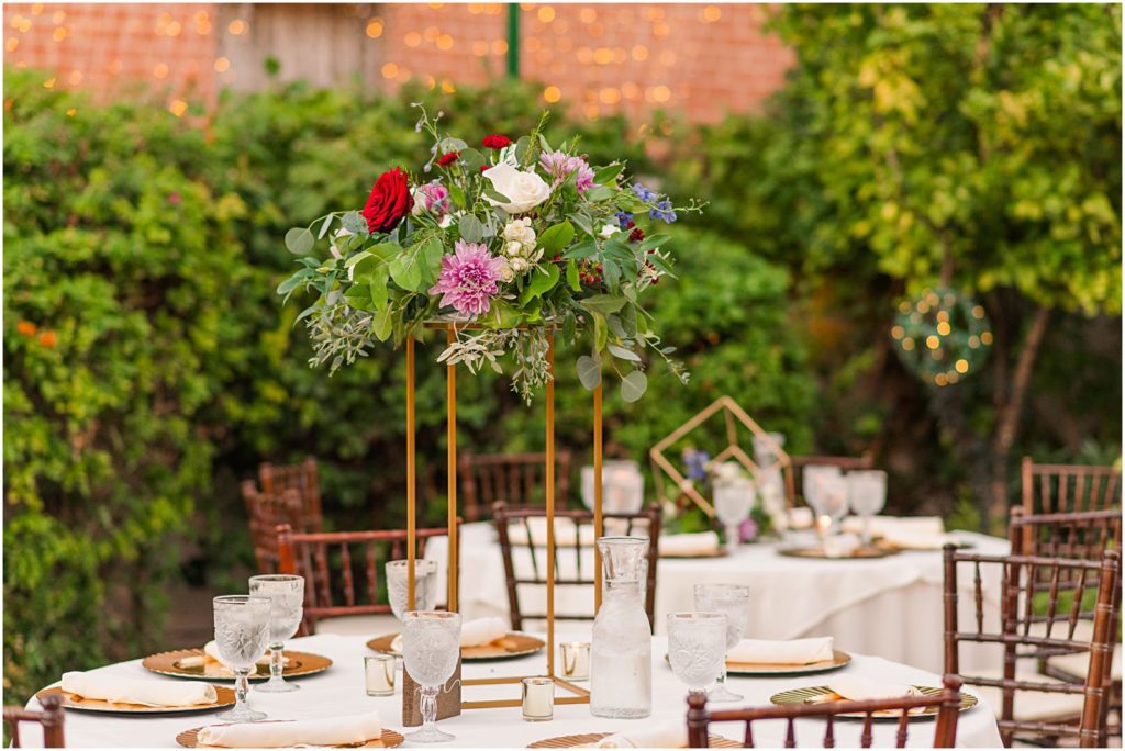 golden geometric and classic reception centerpieces
