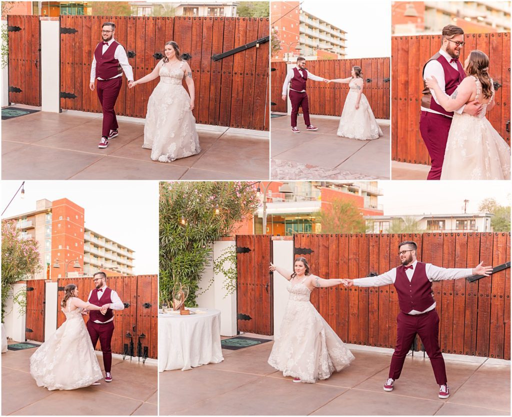 choreographed first dance between bride and groom at reception