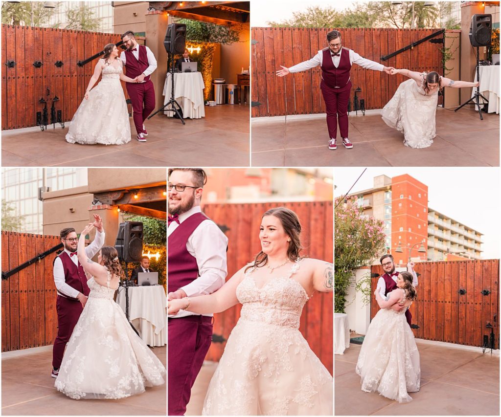 choreographed first dance between bride and groom at reception