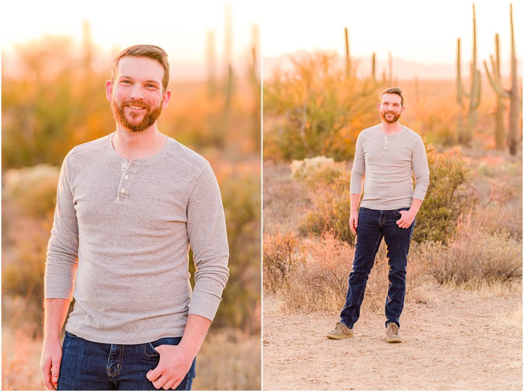 young guy in jeans and henley shirt in desert