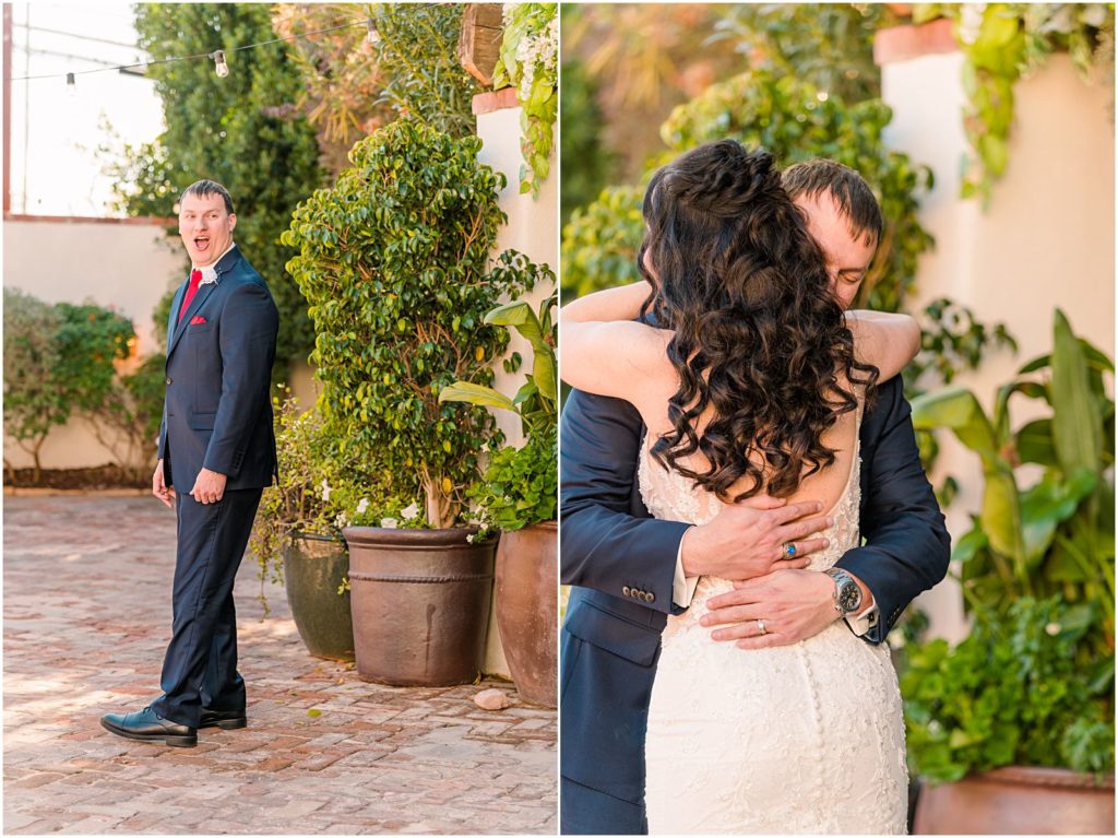 groom surprised to see his bride for the first time at vow renewal