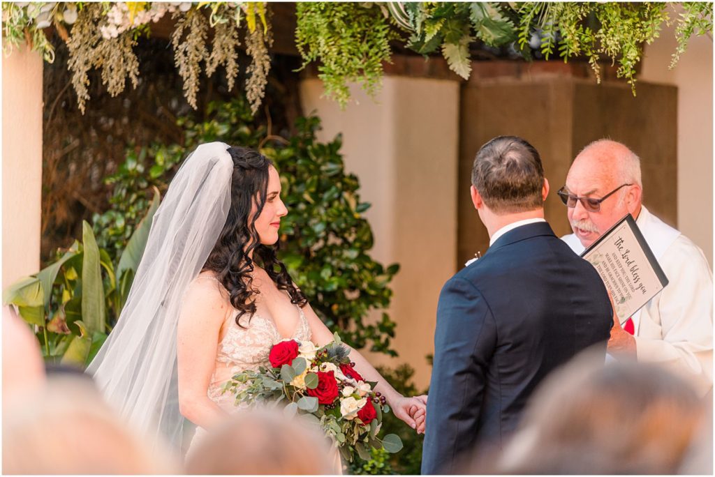 winter vow renewal ceremony in courtyard