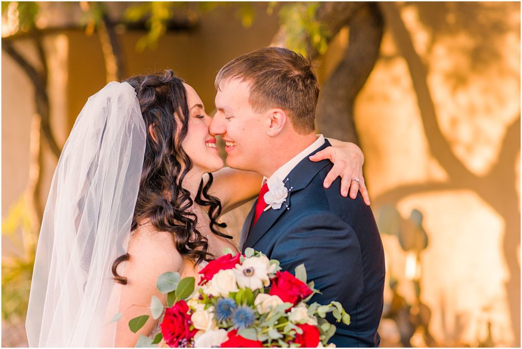 colorful photo of husband and wife kissing and smiling