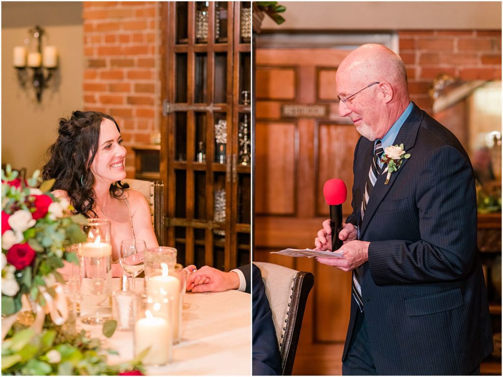 bride's dad giving toast and speech at reception