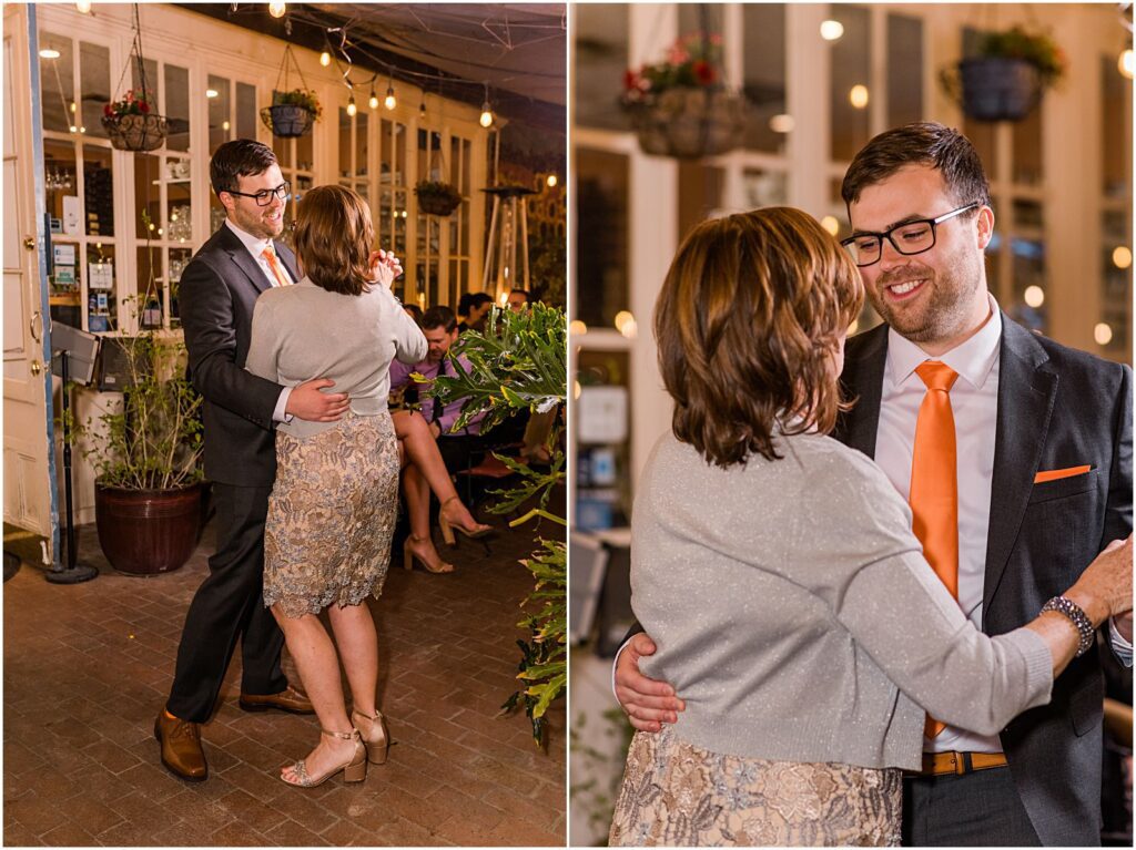 groom dancing with his mom at wedding reception