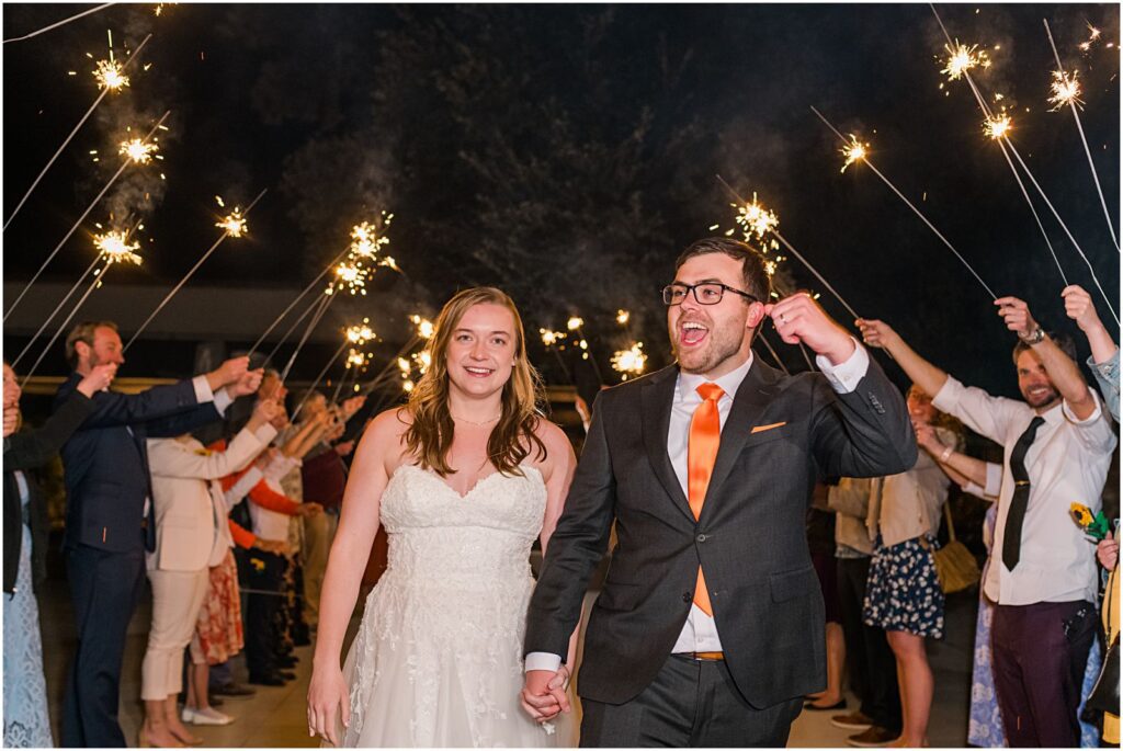 sparkler exit at end of wedding night with guests