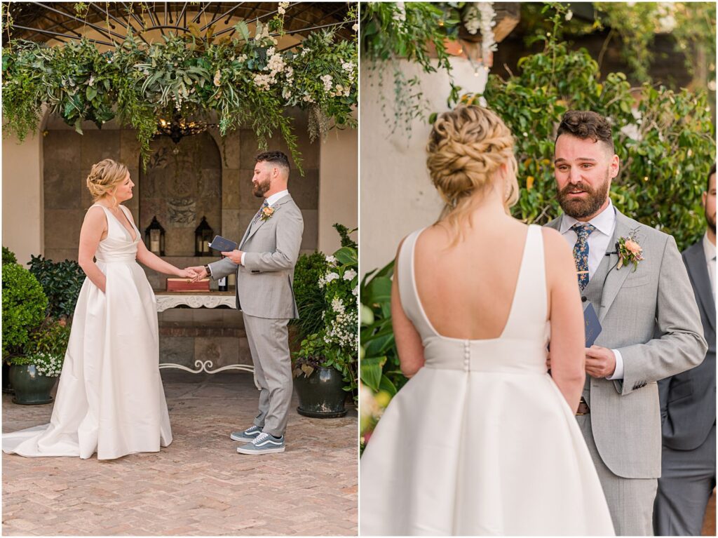 groom reads vows to bride