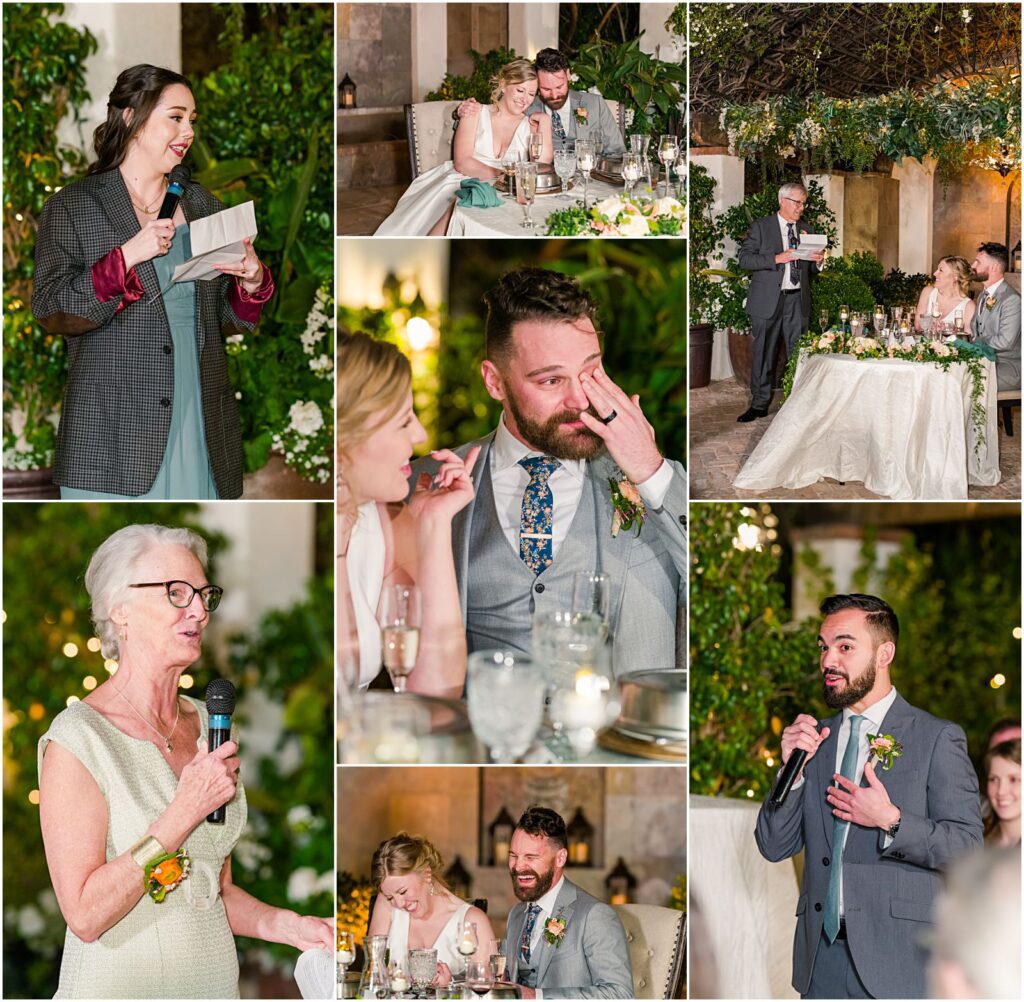 speeches and toasts given by parents and friends at reception