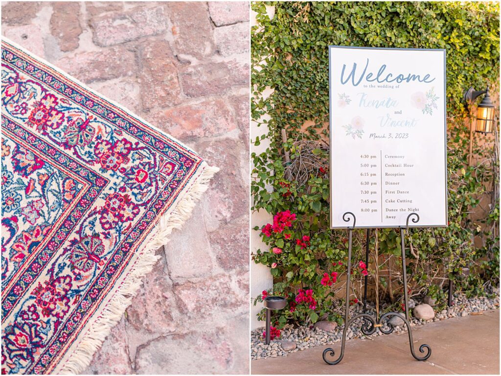 vintage antique family rug used in wedding ceremony