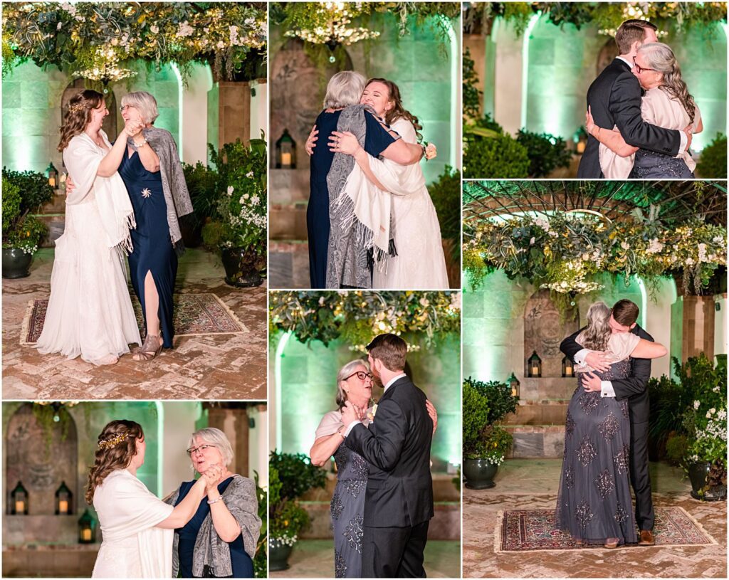 couple dancing with their mothers during reception