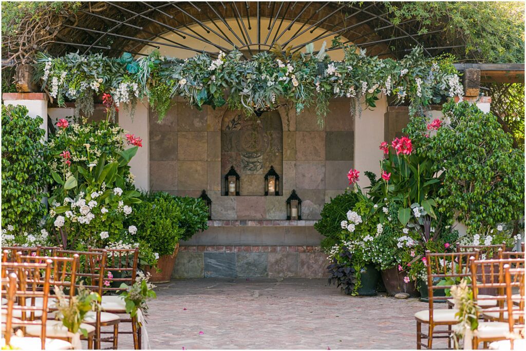 romantic garden setting in historic courtyard