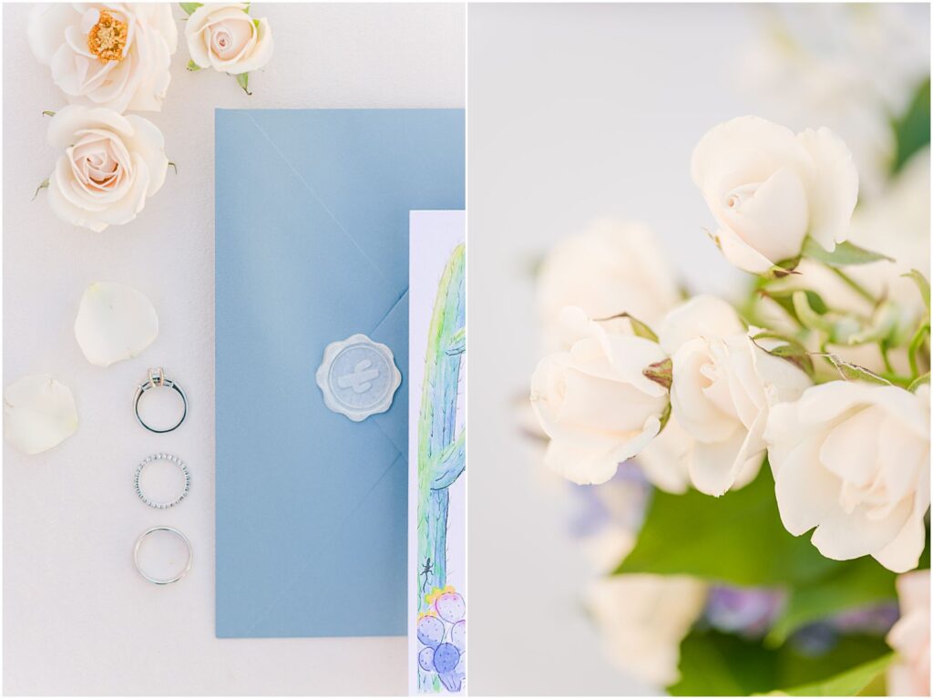 pastel watercolor wedding invitation with rings