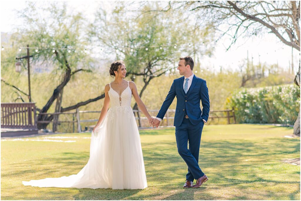 couple at Cactus View for First Look at Tanque Verde Ranch wedding