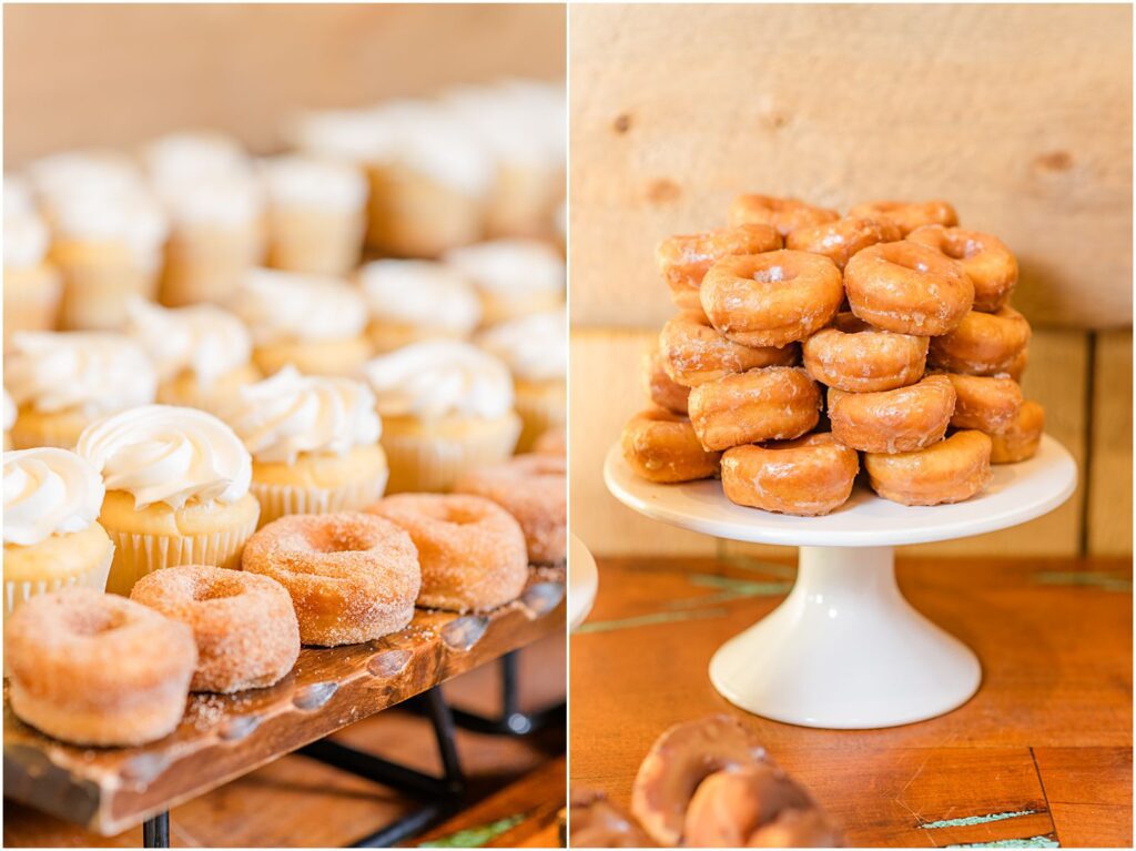 donuts and cupcakes at wedding reception